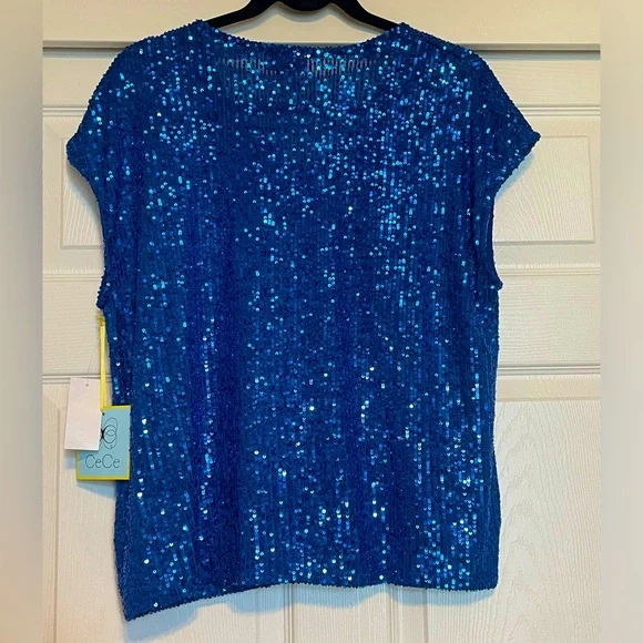 NEW Cece Royal Blue Sequin Top - Picture 3 of 12